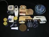 Vintage Oster Kitchen Center, including meat grinder, ice crusher, blender, dough hook, mixing bowls, mixer head, and plastic storage jars, etc.