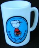 Vintage glass Charlie Brown coffee cup, Avon, 1969