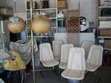 6 1970'S CHAIRS, 60'S POLE LAMP