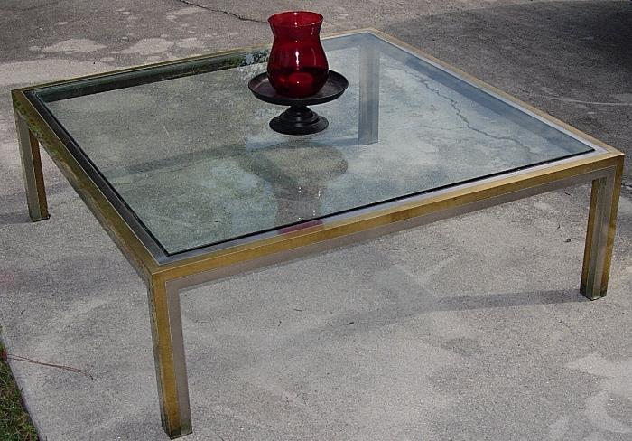 1970 French 48" Square brass and chrome cocktail table