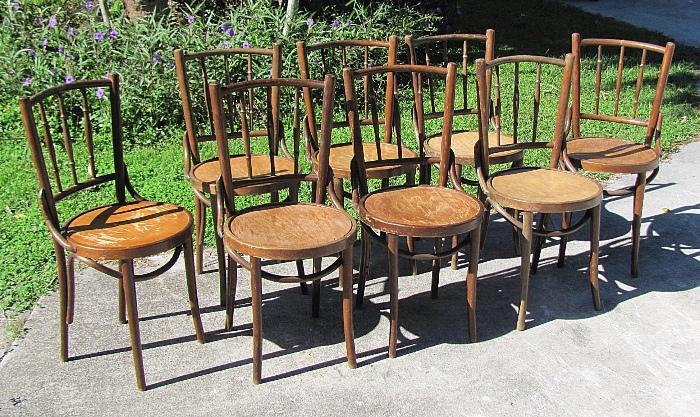 Antique 1930s bentwood chairs. Set of 8