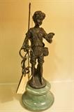 Boy with fishing pole bronze artwork by Auguste Moreau 