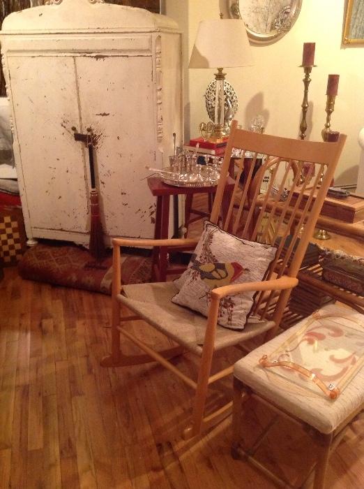 Very vintage armoire and modern rocker if you need to relax a spell