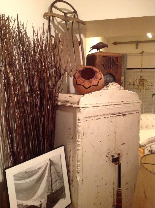 Antique radios and sleds make for fun decor 