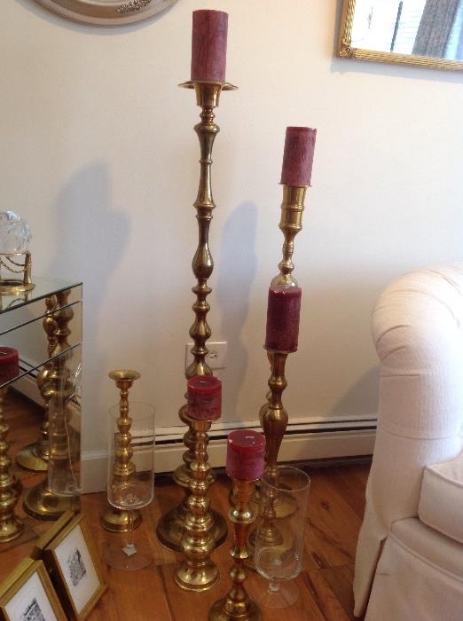 Crazy big collection of brass candlesticks, make a statement