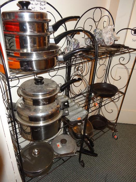 pots and pans, baker's rack