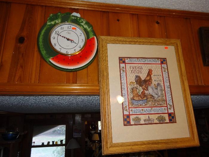 rooster picture watermelon clock