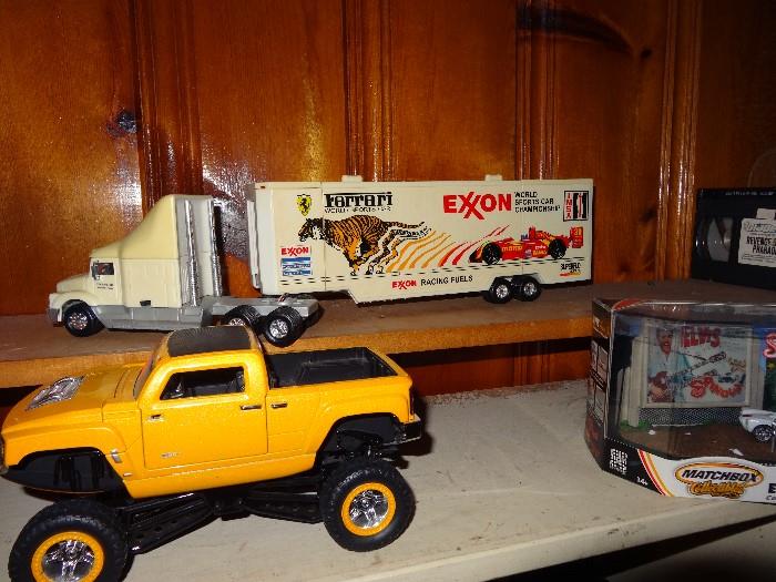 Exxon toy truck and vintage toy monster trucks
