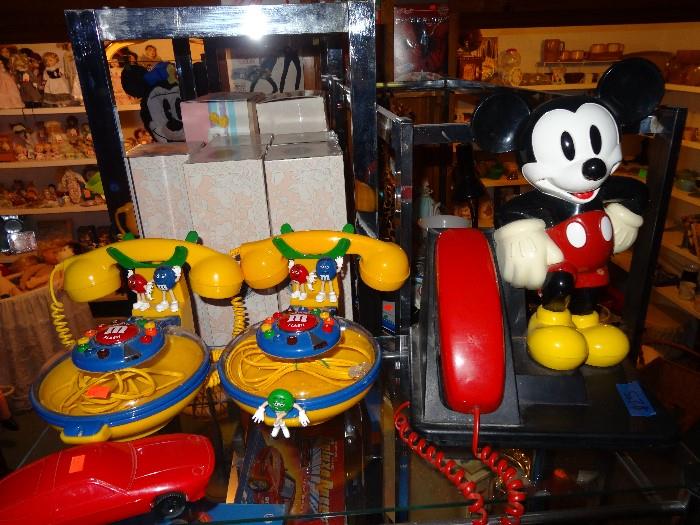 vintage m&m phones and vintage mickey mouse phone