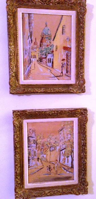 Paris street scene  midcentury original pastels