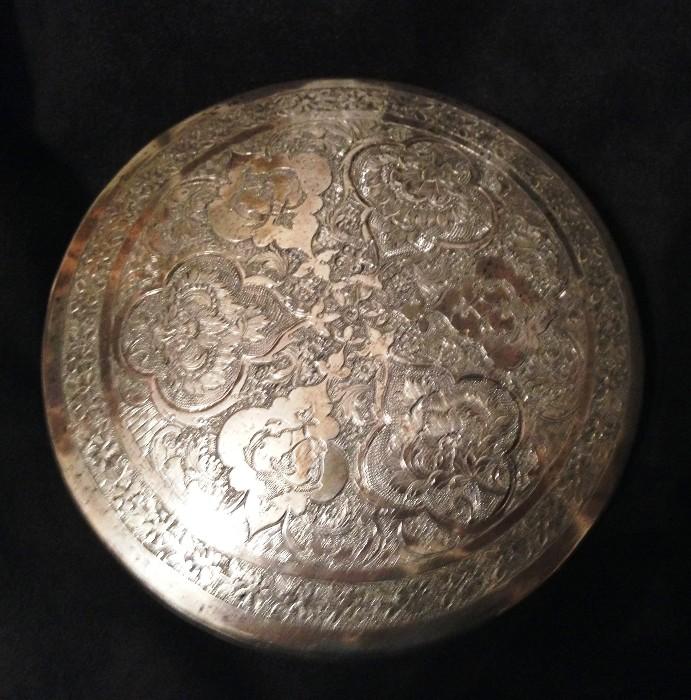 ornate covered Persian sterling silver cache box appr 5"