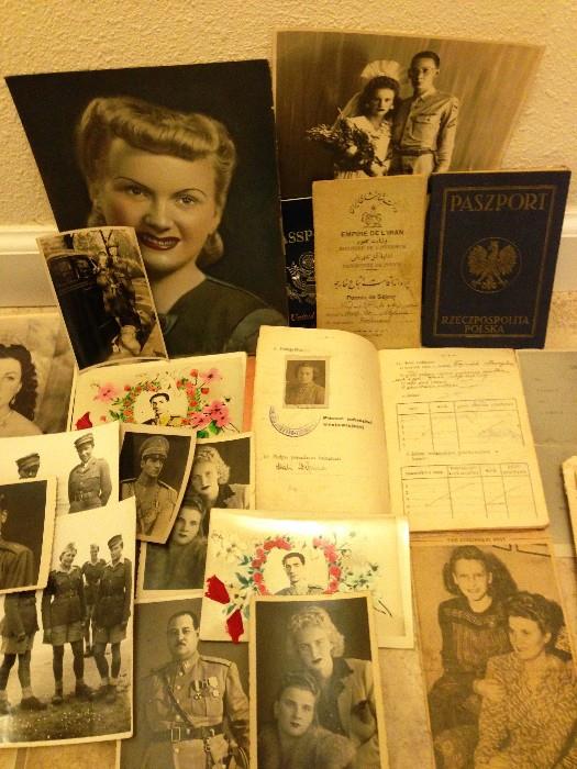 Stephanie Mali was a Jewish girl whoes family fled Poland  to Tehran Iran. She met Robert "Bob" Shultz  CPL   US Army who was staitioned there . They married in Teheran in 1944. This is a collection of four passports,  two Polish, one Iranian and one U.S. along with many other photos of her, her sister Marie, Iranian letters, Polish women soldiers, and other  documents of life and education. 