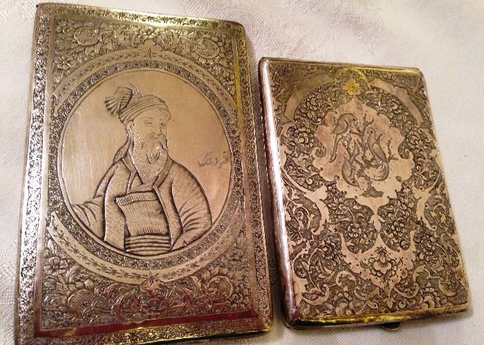 ornate Persain sterling silver cigarettte cases