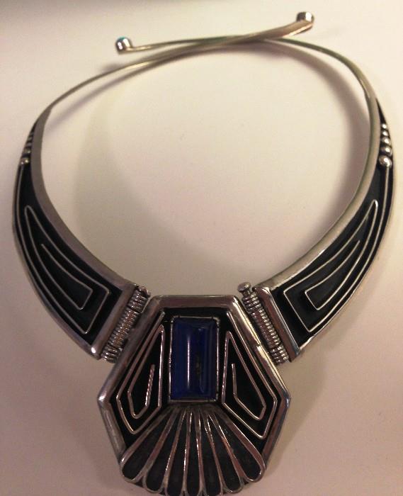 large sterling and lapis and turquoise collar