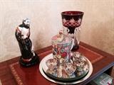 Cranberry glass & Oriental collectibles
