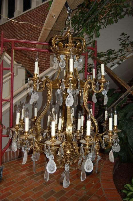 Lot #156  A very large and beautiful bronze chandelier with rock crystals