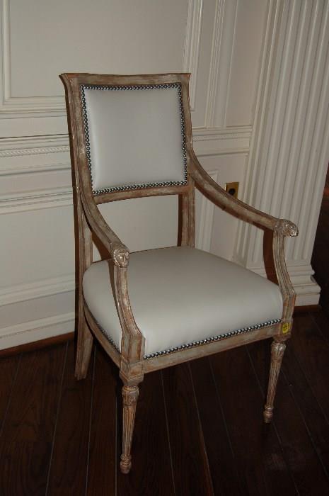 Lot #219 & 225  One of Six Custom Silver Leaf and Leather Open Arm Chair