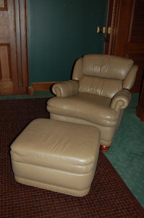 Lot #252 & 254  Leather Theater Chair with ottoman (The back reclines)