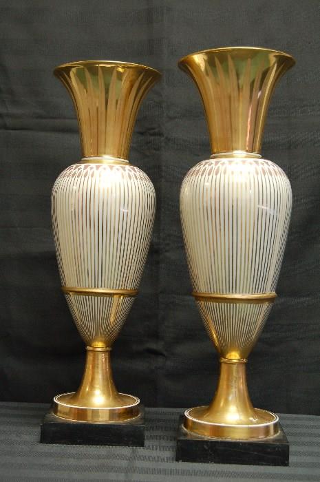 Lot #147  19th Century Tall and Unusual Old Paris Porcelain Vases (one as found)