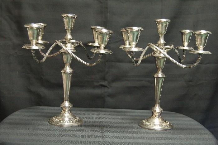 Lot #126  Pair of Five Arm Sterling Candelabra