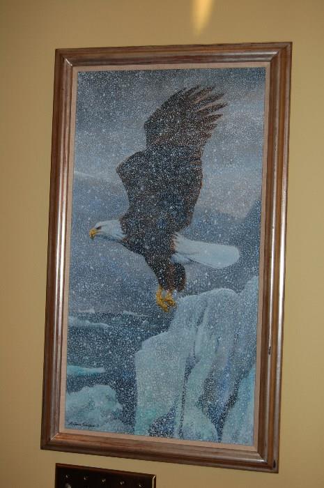 Lot #87  Oil on Canvas “Eagle in Flight in the Snow” by Arthur Singer 1981