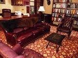 HANCOCK AND MOORE BURGUNDY LEATHER CHESTERFIELD SOFA W/ NAILHEAD DETAIL