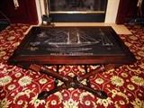 SLATE TOP COFFEE TABLE W/ ETCHED SAILBOAT DETAIL