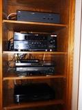 NAD MONITOR SERIES POWER AMP 2100 POWER ENVELOPE, YAMAHA NATURAL SOUND AV RECEIVER #RXV2065, JVC VHS #S4800/UC, AND ONKYO COMPAC DISC CHANGER - 5 DISC #DX-C201.