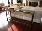BAKER MASTERCRAFT BRASS CONSOLE TABLE WITH GLASS TOP