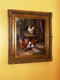 ORIGINAL OIL ON CANVAS - "ROOSTERS", SIGNED A. MAUVE