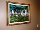 ORIGINAL OIL ON CANVAS SIGNED RYDONEY, '93 - GARDEN/FENCE