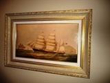 ANTIQUE STYLE PORTRAIT OF A SAILING SHIP, ILLEGIBLE SIGNATURE