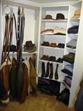 LEATHER JACKETS (SIZE MED/LG), BELTS, SHOES, NEVER WORN COWBOY BOOTS WITH TAGS (SHOE SIZE 8/SMALL)