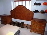 THOMASVILLE BURLWOOD KING HEADBOARD AND PAIR OF BEDSIDE CHESTS