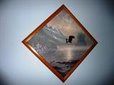ORIGINAL PAINTING OF EAGLE FLYING OVER WATER/MOUNTAINS - ILLEGIBLE SIGNATURE OF ARTIST IN VANCOUVER, CA, 1993