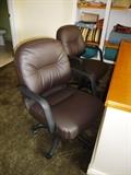 PAIR BROWN LEATHER DESK CHAIRS