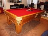 PRO-LINE OAK BILLIARD TABLE WITH WALL RACK AND ACCESSORIES