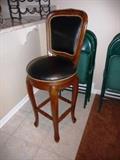 MAHOGAN SWIVEL BAR STOOL IN BLACK LEATHER W/ NAILHEADS