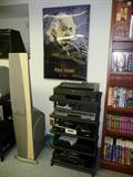 1 OF SEVERAL RACK STANDS FOR SALE WITH JVC, DENON, HP, AND GO VIDEO ELECTRONICS