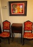 Signed lithograph, 18th c chairs