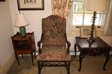 Pottery lamp, antique chair, henkel harris table