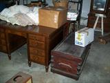 very nice desk, old prison made trunk...