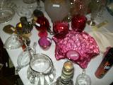 sterling brush, comb, and mirror sets, cranberry glass, crystal galore...
