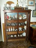 nippon salt set, royal doulton figurine, crystal water set etched, oak cabinet wavy glass china cabinet