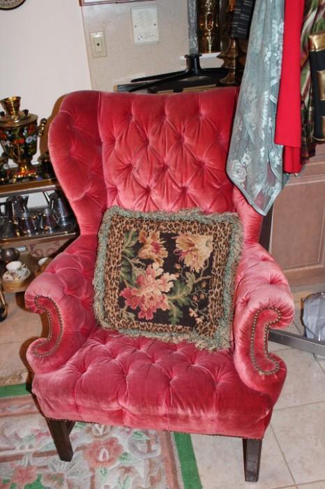 Red Tufted Upholstered Chair