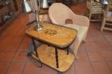 Inlaid cart, wicker rocking chair