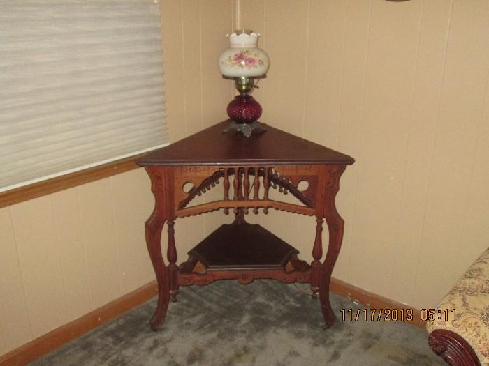 Antique oak corner table