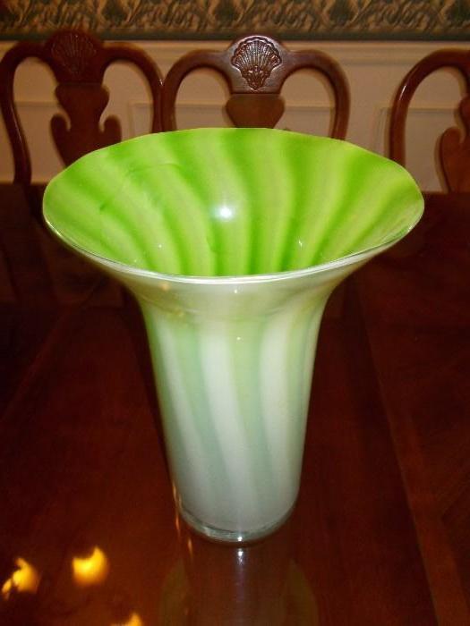 TALL Green "Art Glass" Type Vase - NICE