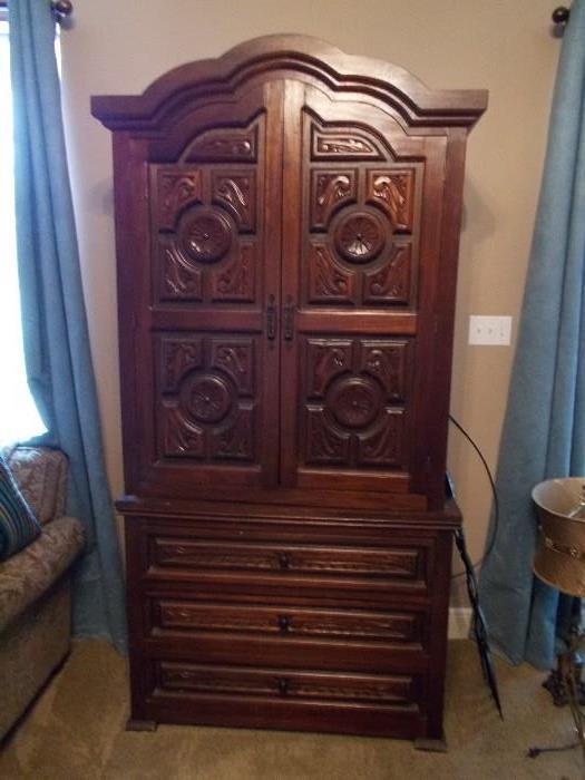 Wooden Carved Armoire/Entertainment Center - VERY NICE