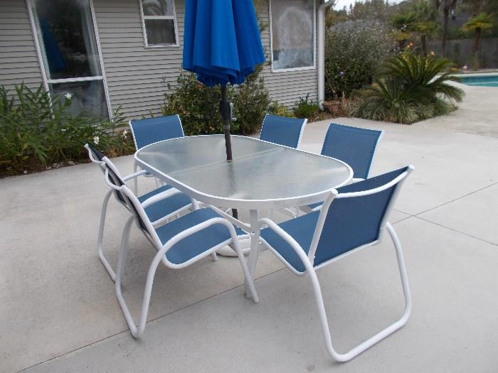Patio Set - 6 Chairs with Table & Umbrella - There is another one LIKE it - round table/umbrella/4 chairs!  